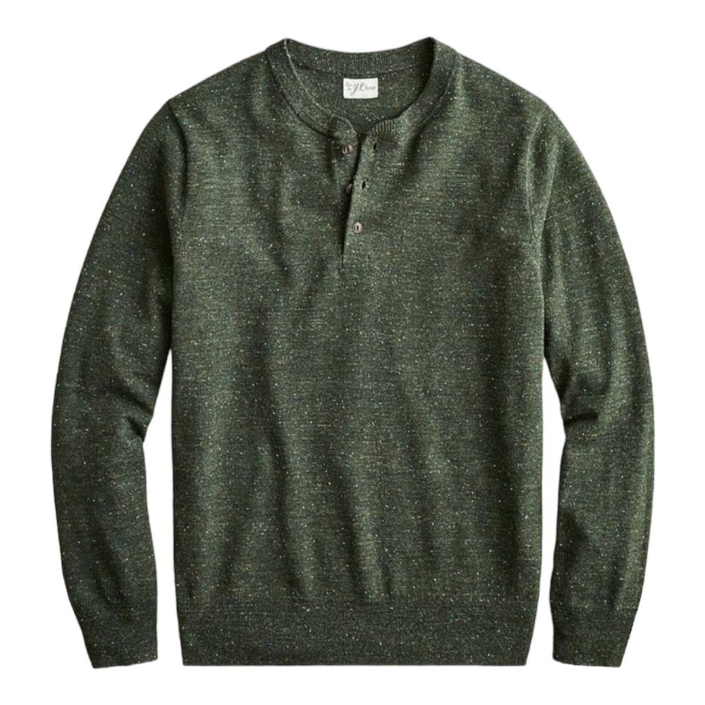 J. Crew Cotton-silk Donegal Tweed Henley Sweater Green Small
